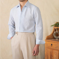 Cotton Seersucker Thin Long-sleeved Shirt One Collar Casual Shirt Prendersons