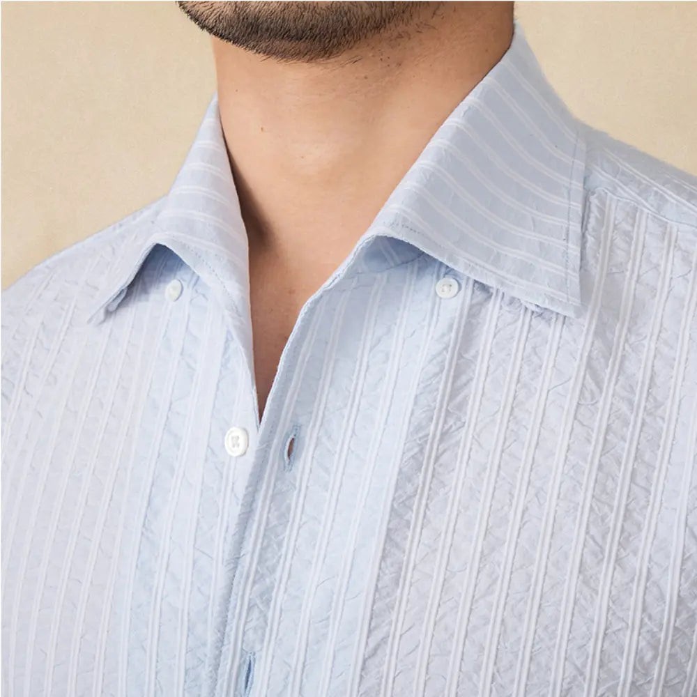 Cotton Seersucker Thin Long-sleeved Shirt One Collar Casual Shirt Prendersons