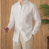 Cotton Seersucker Thin Long-sleeved Shirt One Collar Casual Shirt Prendersons