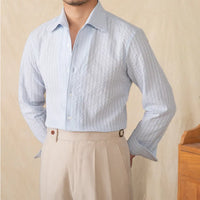 Cotton Seersucker Thin Long-sleeved Shirt One Collar Casual Shirt Prendersons