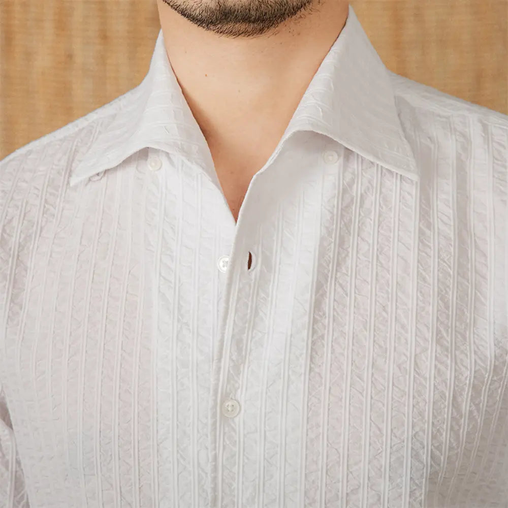 Cotton Seersucker Thin Long-sleeved Shirt One Collar Casual Shirt Prendersons