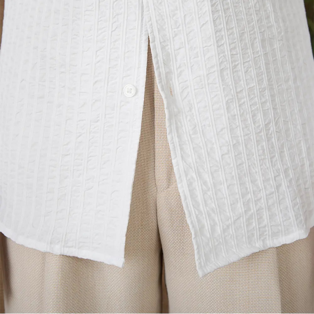 Cotton Seersucker Thin Long-sleeved Shirt One Collar Casual Shirt Prendersons