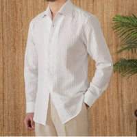Cotton Seersucker Thin Long-sleeved Shirt One Collar Casual Shirt Prendersons