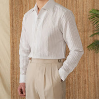 Cotton Seersucker Thin Long-sleeved Shirt One Collar Casual Shirt Prendersons