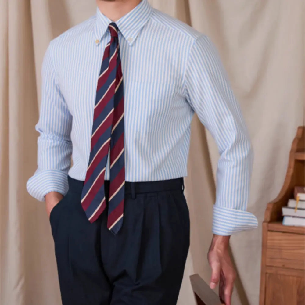 Slim Fit Striped Long Sleeve Shirt – Pink & Blue | Business Casual | Autumn Menswear