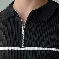 Design Half Zipper Striped Sweater For Men – Black & Blue | Casual Layering | Old Money Knitwear Prendersons
