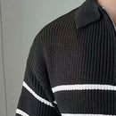 Design Half Zipper Striped Sweater For Men – Black & Blue | Casual Layering | Old Money Knitwear Prendersons