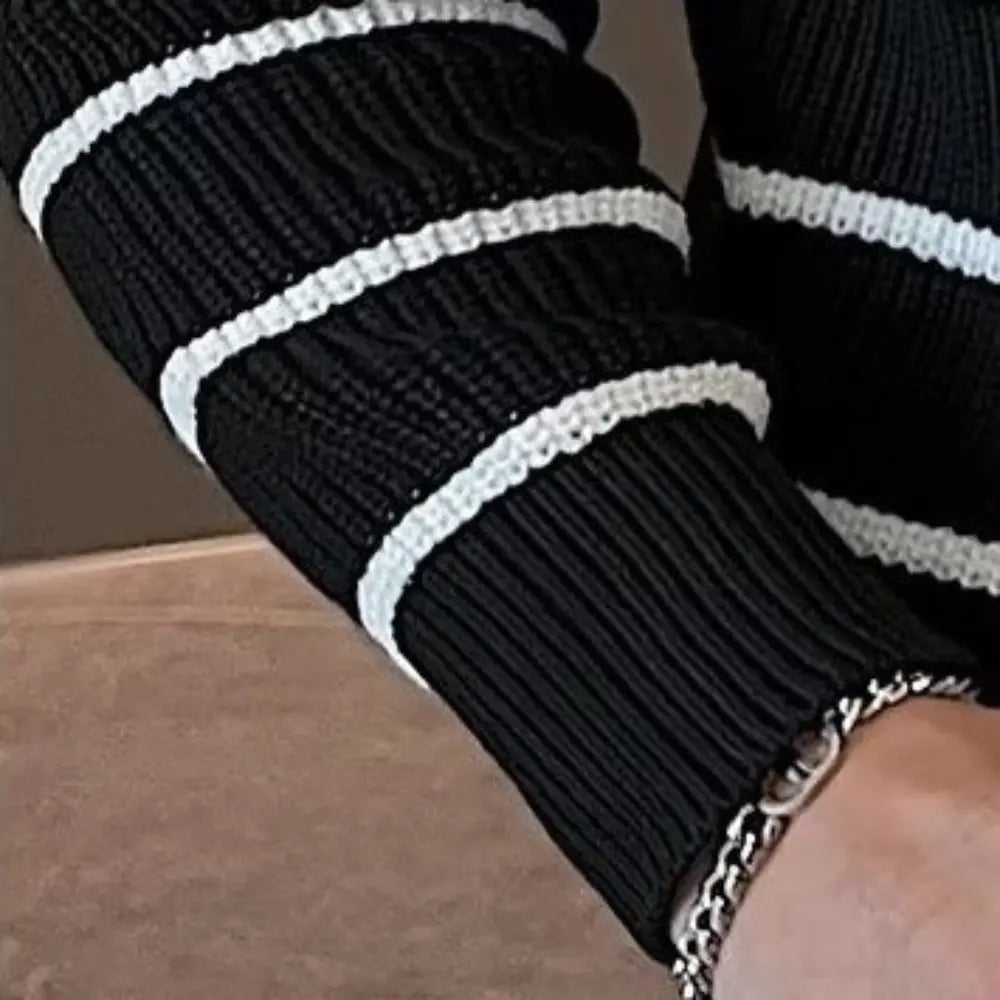 Design Half Zipper Striped Sweater For Men – Black & Blue | Casual Layering | Old Money Knitwear Prendersons