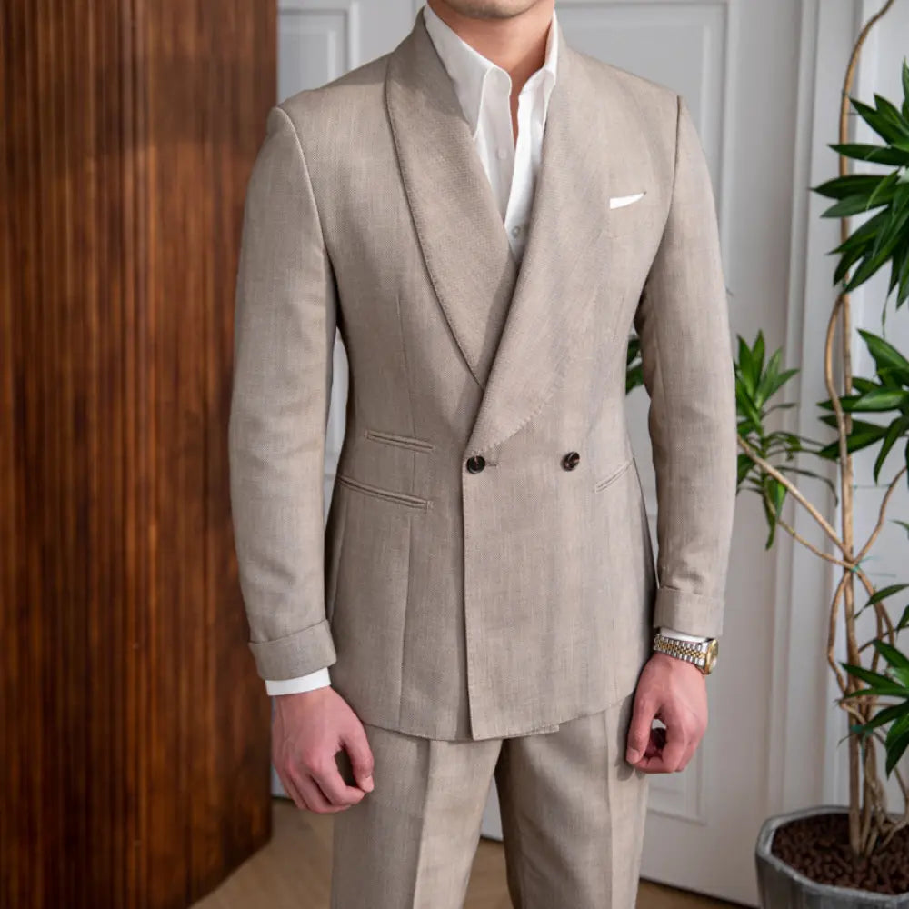 Tailored Double Breasted Tuxedo Blazer – Light Coffee | Casual Formalwear | Old Money Aesthetic