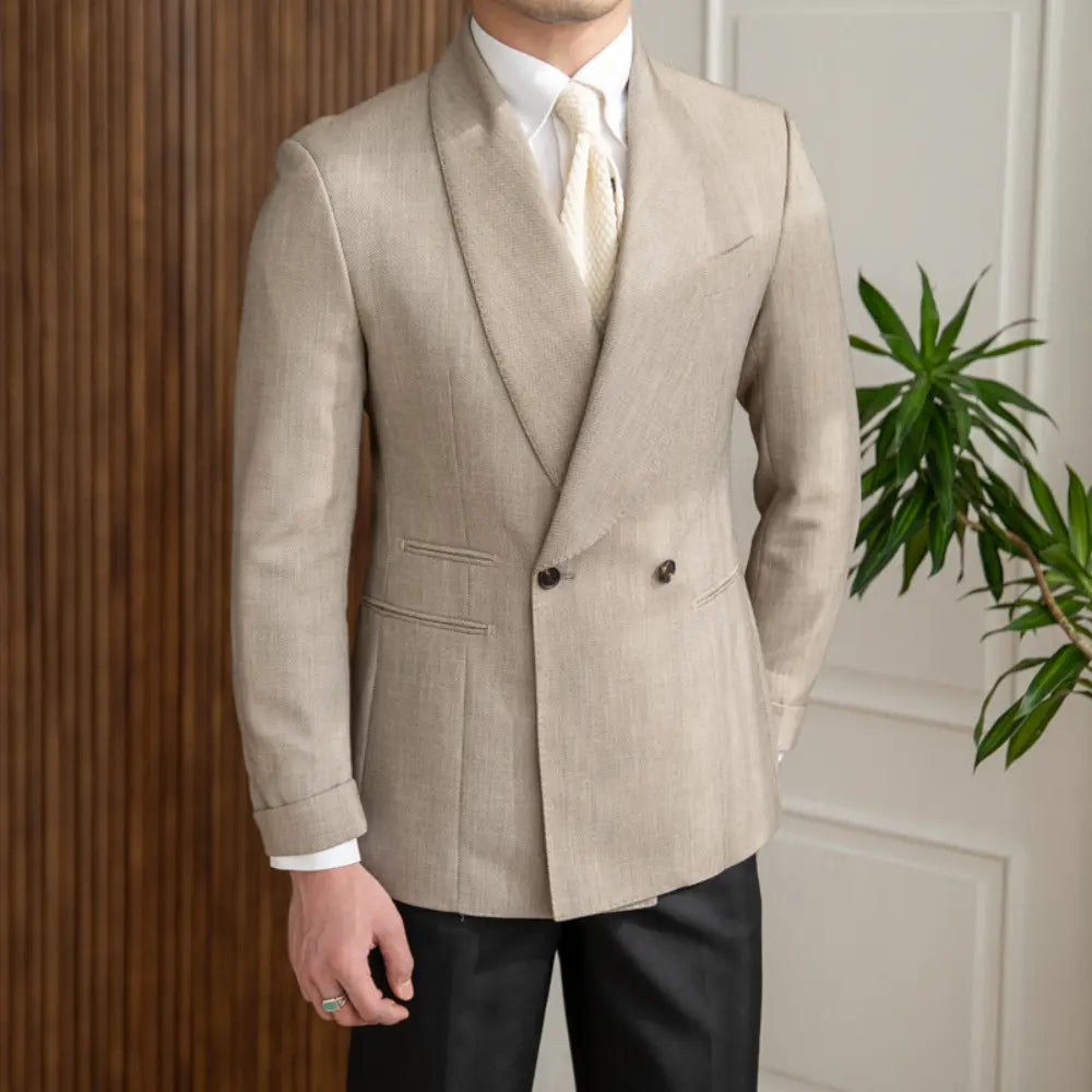 Tailored Double Breasted Tuxedo Blazer – Light Coffee | Casual Formalwear | Old Money Aesthetic
