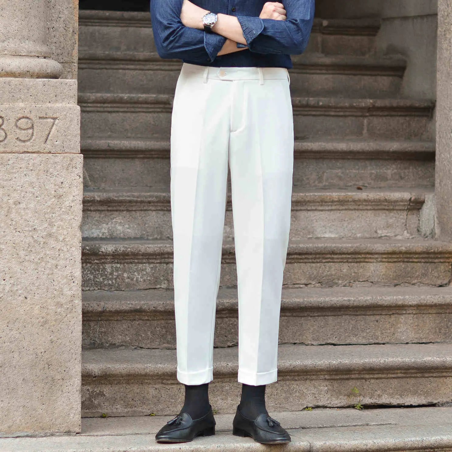 Slim Fit Suit Pants – Camel, Black, White, Dark Green| Winter Business Wear | Draping Elegance