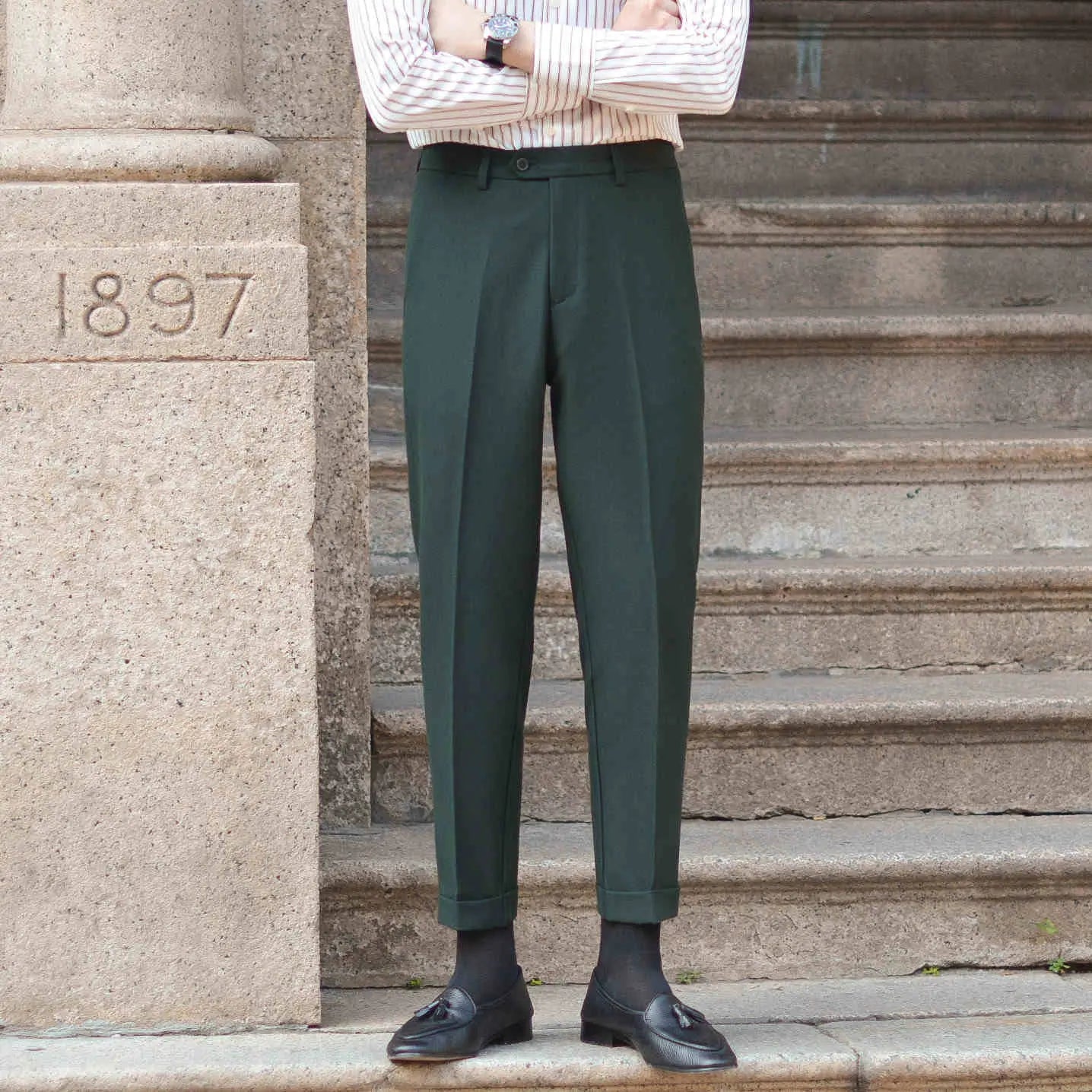 Draping Folding Angle Men's Simplicity Draping Business Slim Fit Suit Pants Prendersons