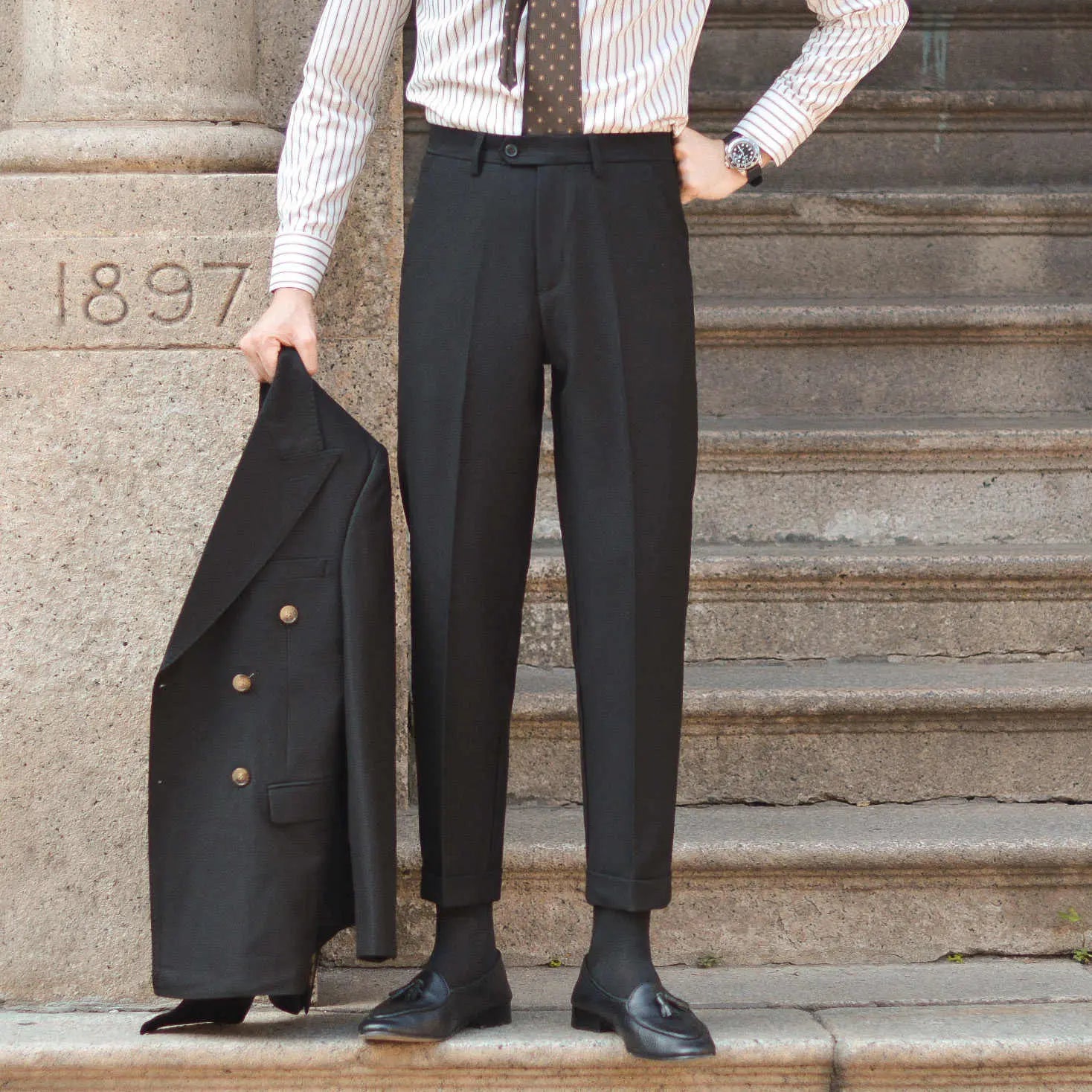 Draping Folding Angle Men's Simplicity Draping Business Slim Fit Suit Pants Prendersons