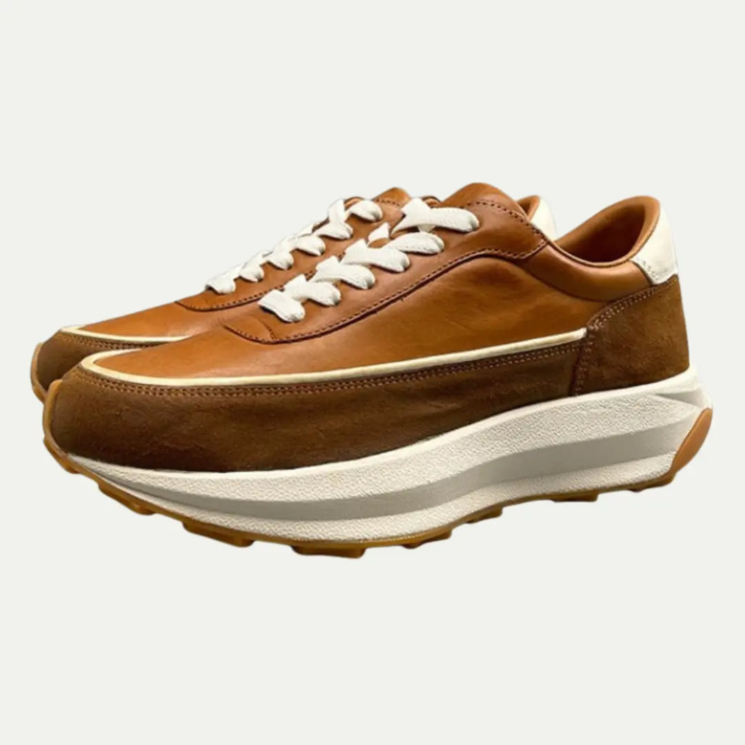 Regular Fit Genuine Leather Sneakers – Dark Brown | Summer-Autumn Comfort | Retro Platform Casual