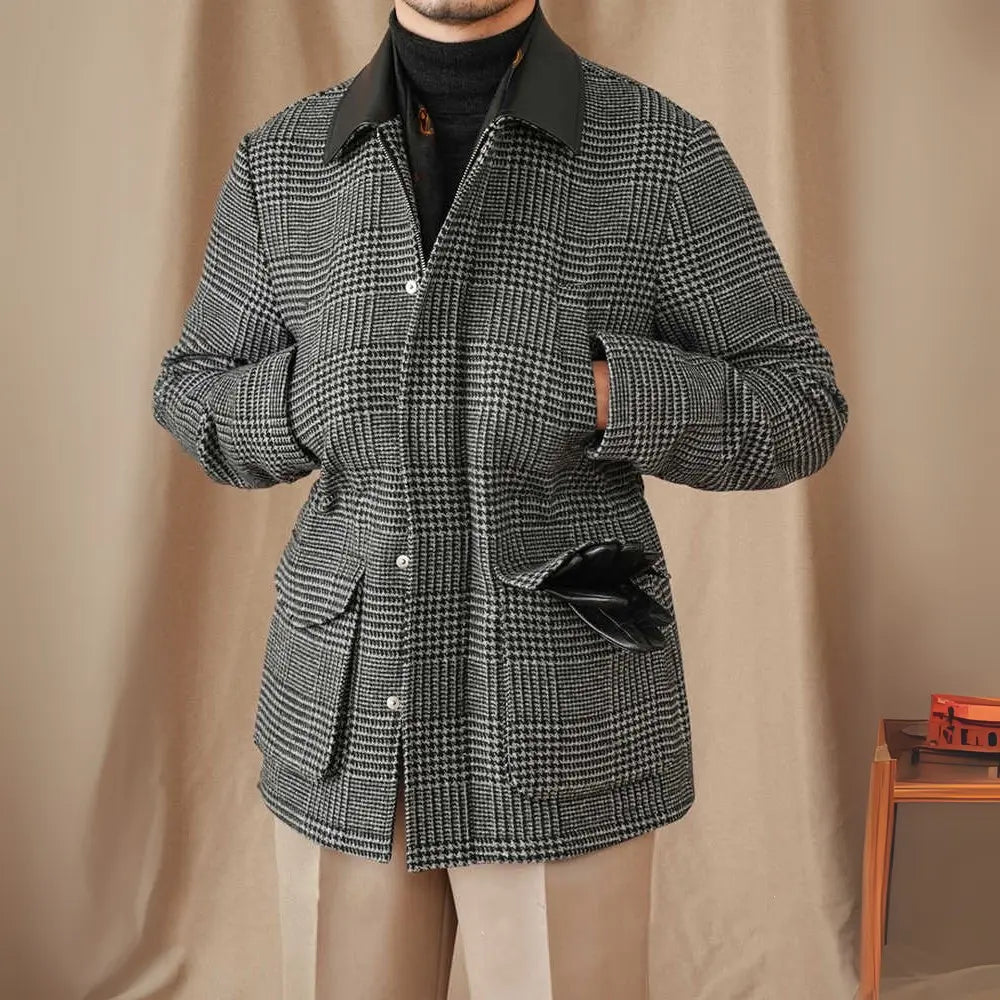 Warm Wool Retro Jacket – Gray | Casual Autumn Wear | Classic Menswear