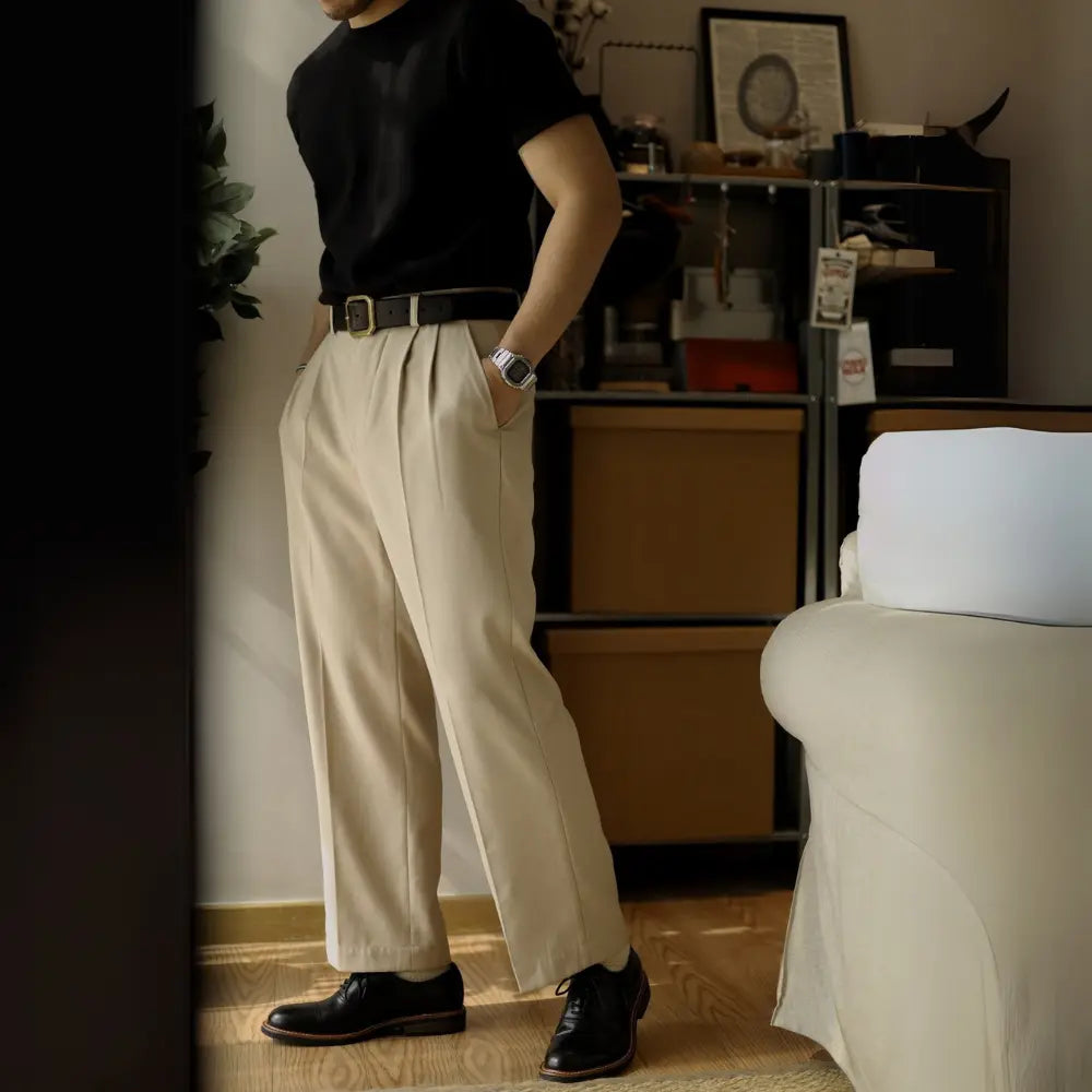 HOT Thread Double Pleated Loose Straight Cargo Casual Suit Pants Prendersons