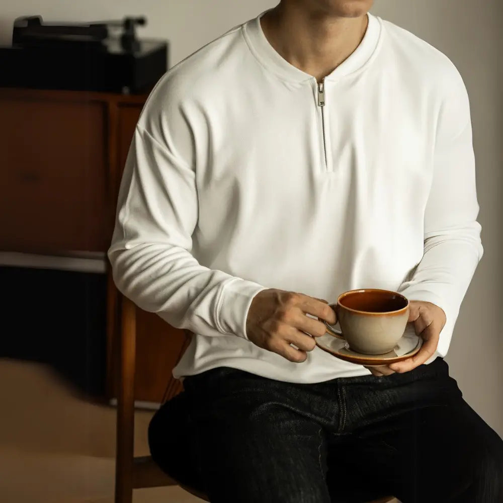 Half Long-sleeve Zipper T-shirt Men's Casual Bottoming Shirt Prendersons