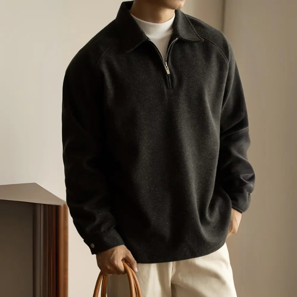 Half Zipper And Lapel Sweater For Men Spring And Autumn New Prendersons