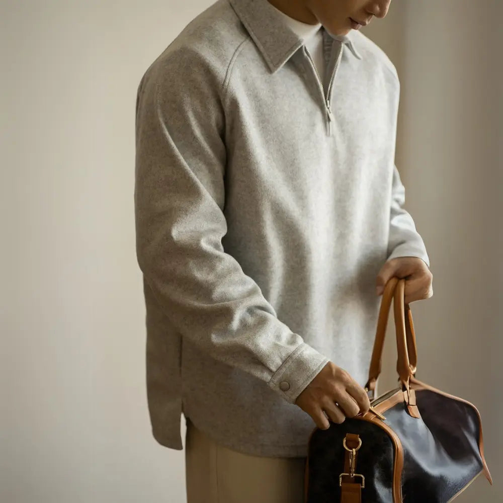 Half Zipper And Lapel Sweater For Men Spring And Autumn New Prendersons