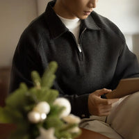 Half Zipper And Lapel Sweater For Men Spring And Autumn New Prendersons