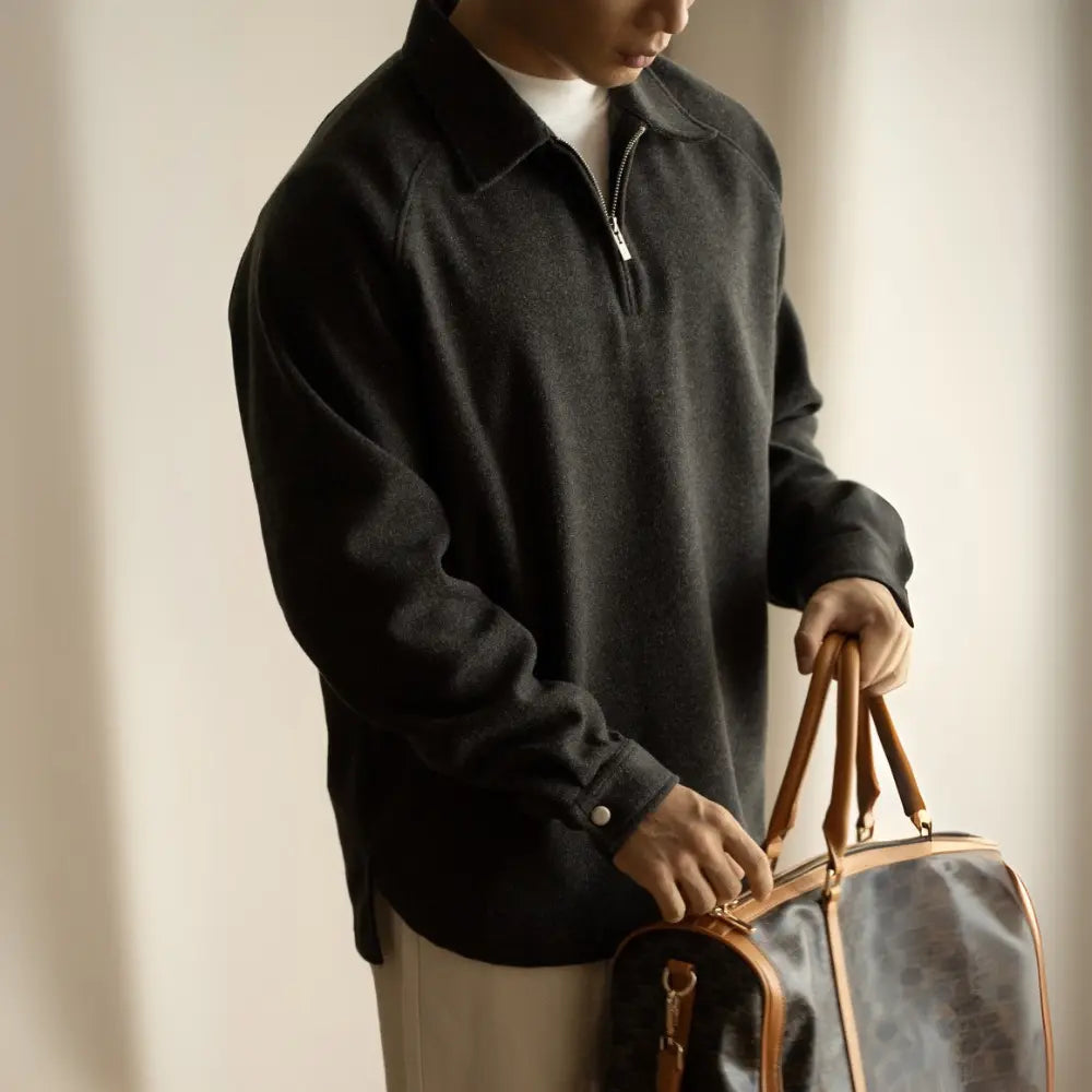 Half Zipper And Lapel Sweater For Men Spring And Autumn New Prendersons
