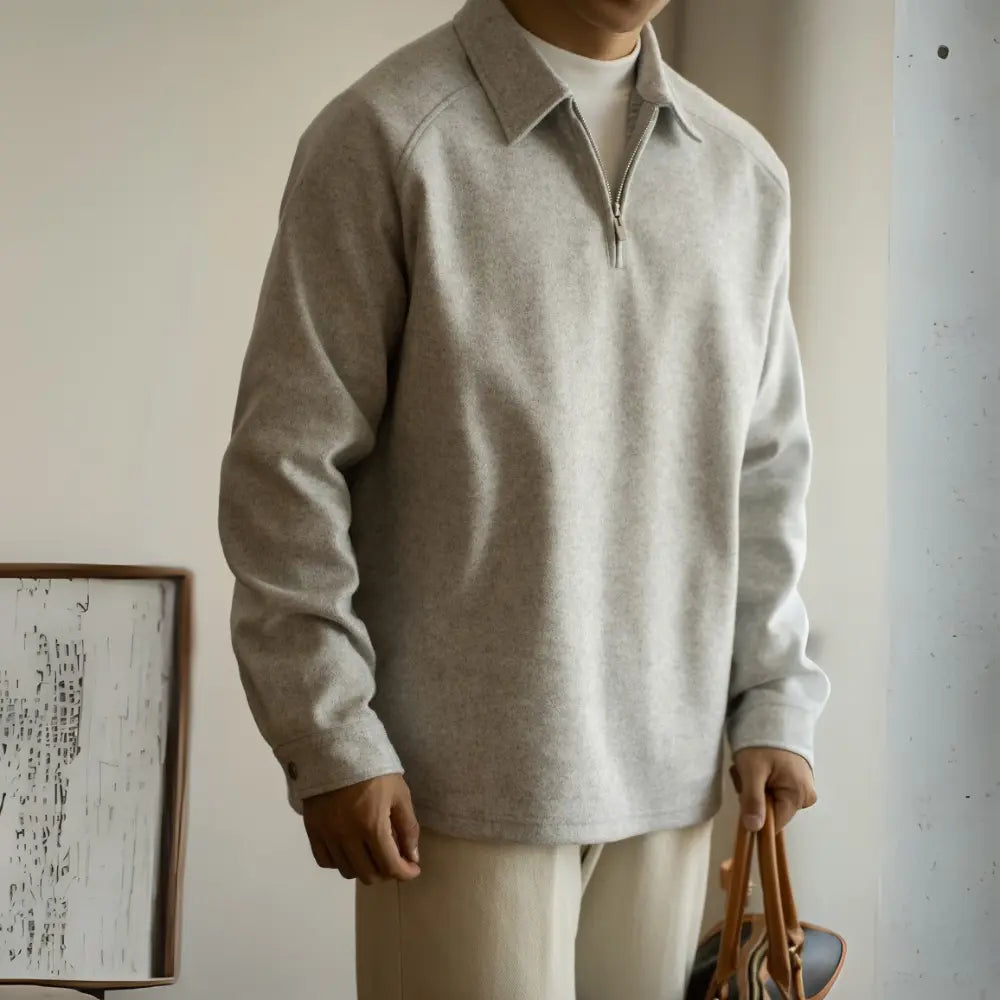Half Zipper And Lapel Sweater For Men Spring And Autumn New Prendersons