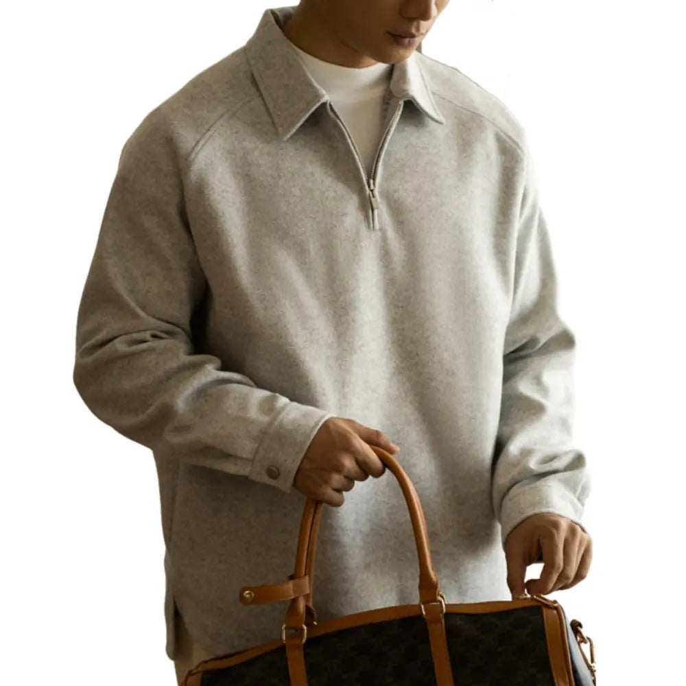 Half Zipper And Lapel Sweater For Men Spring And Autumn New Prendersons