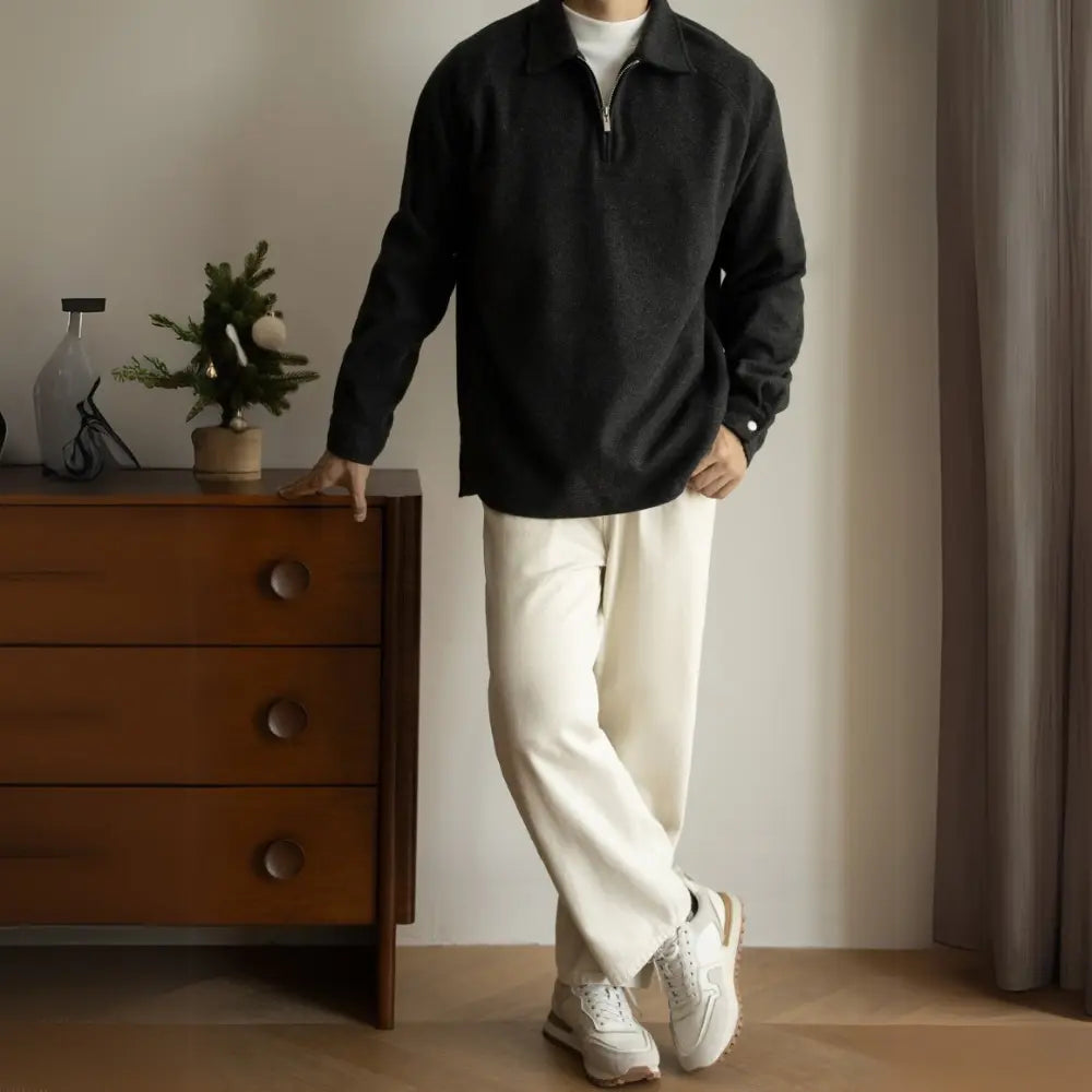 Half Zipper And Lapel Sweater For Men Spring And Autumn New Prendersons