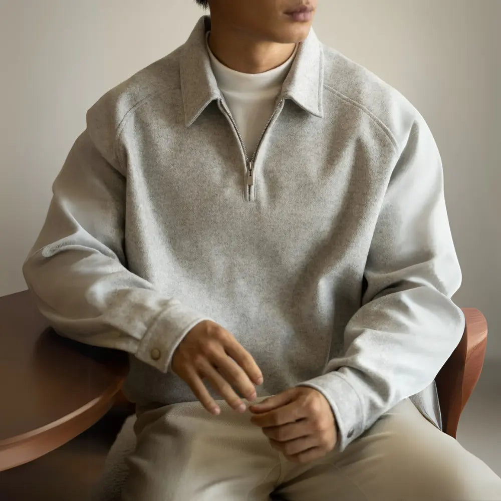 Half Zipper And Lapel Sweater For Men Spring And Autumn New Prendersons