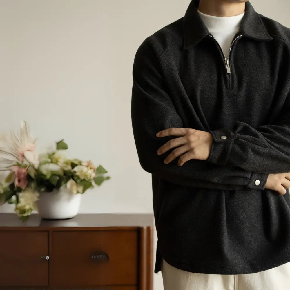 Half Zipper And Lapel Sweater For Men Spring And Autumn New Prendersons