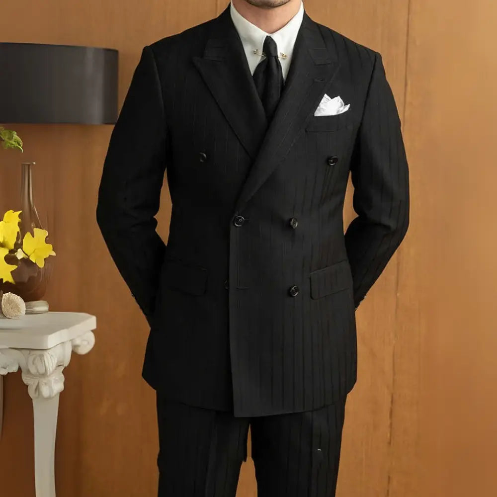 Tailored Double Breasted Suit – Black Stripe | Autumn Ready | Vintage Power Look