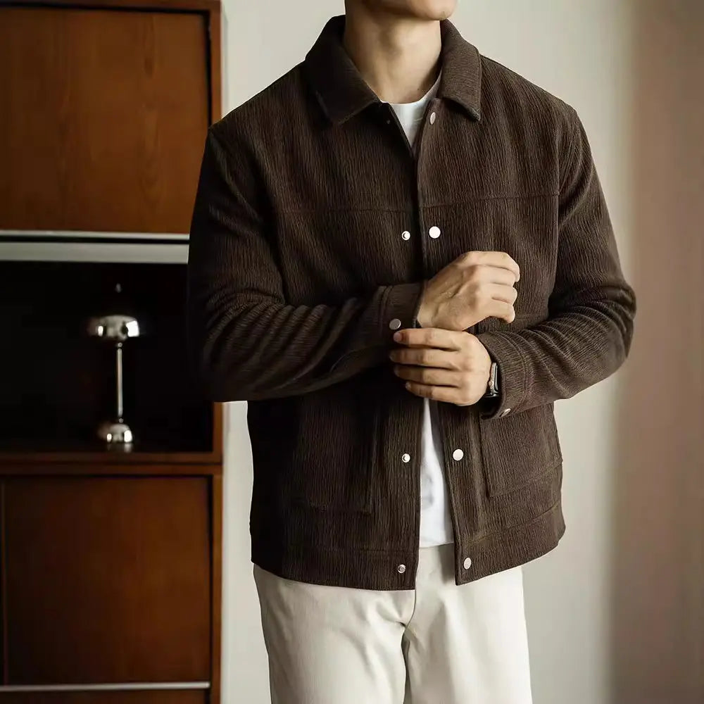 Slim Fit Textured Jacket for Men – Brown & Black | Autumn Elegance | Old Money Menswear