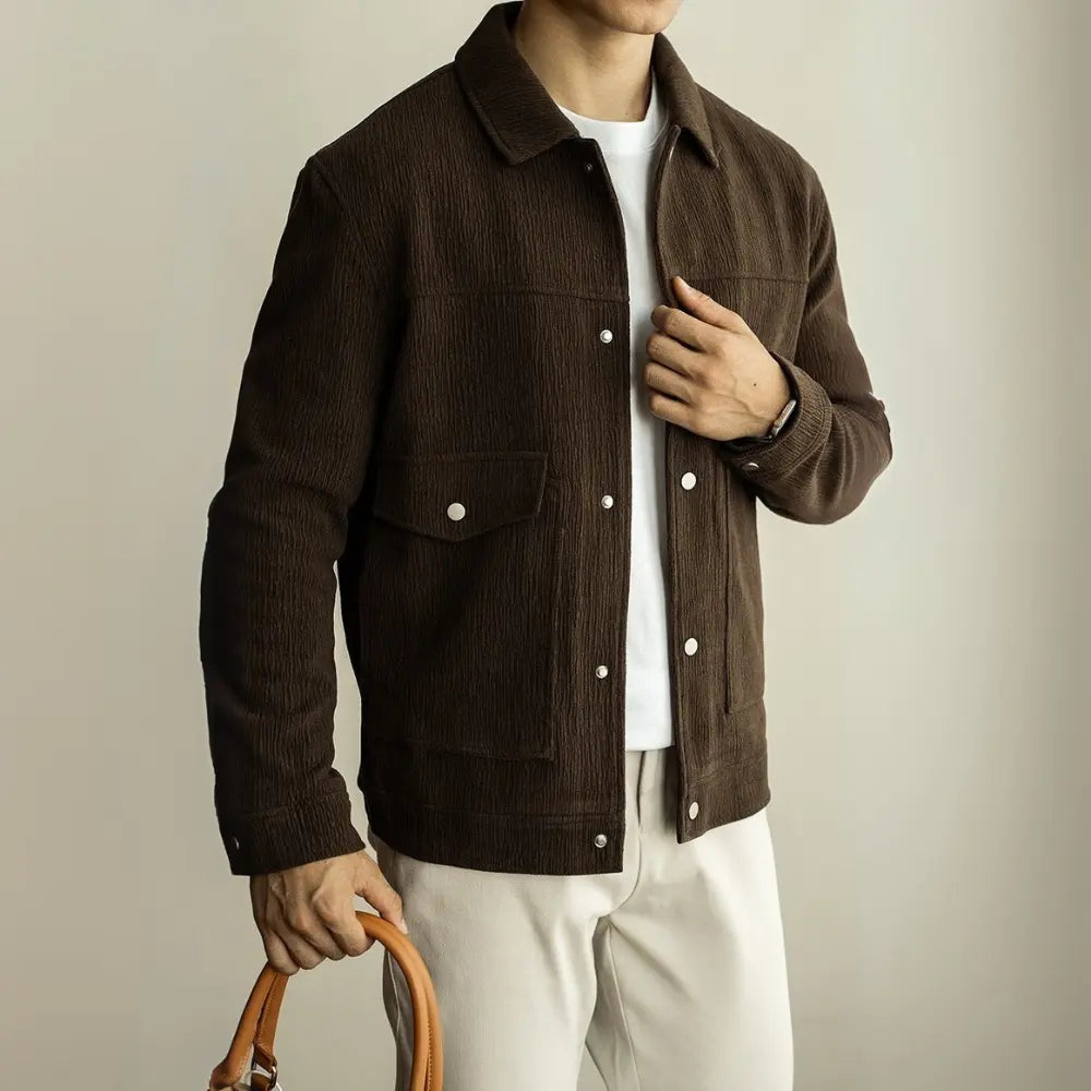 Slim Fit Textured Jacket for Men – Brown & Black | Autumn Elegance | Old Money Menswear