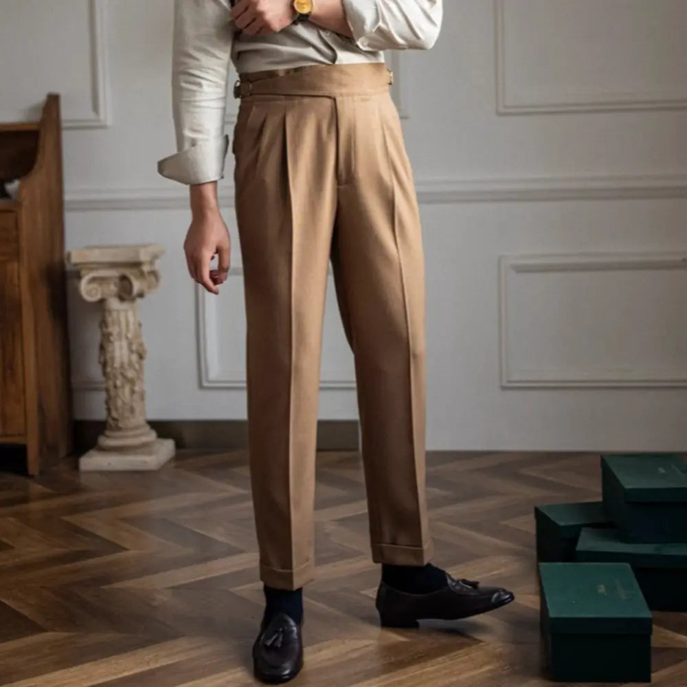 British Men Casual Suit Straight Fit High Waist Pants – Navy, White, Khaki, Brown | Daily Smart Wear | Old Money Menswear