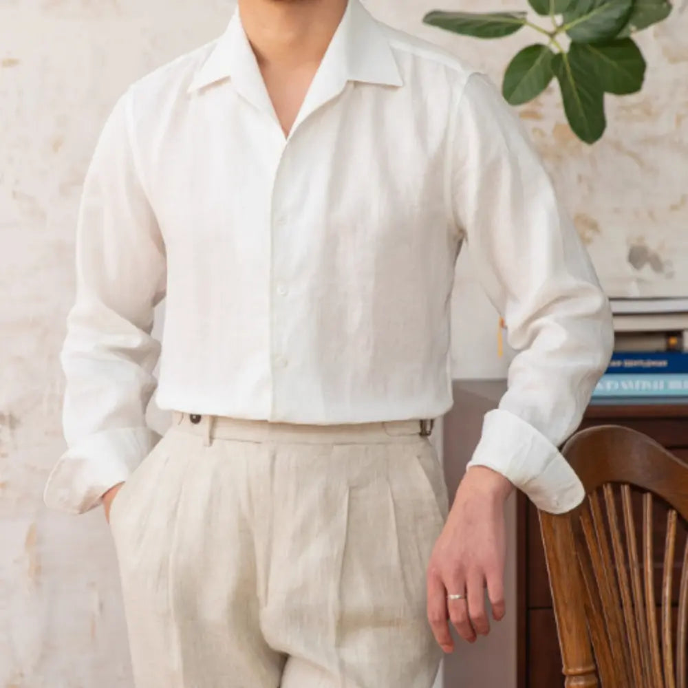 Relaxed Fit Casual Long Sleeve Shirt – Sky Blue, White | Spring Getaways | Breezy Old Money Style