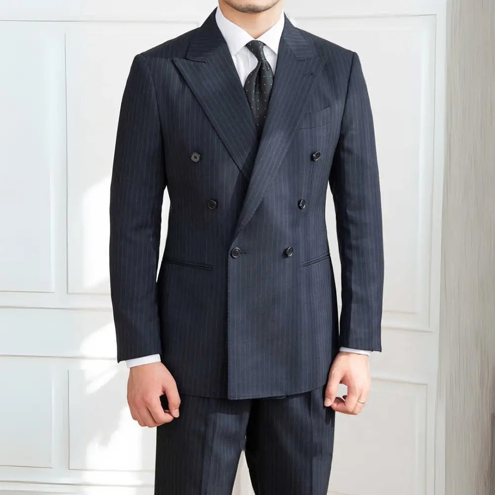 Slim Fit Six-Button Striped Suit – Charcoal | Autumn Edit | Retro Youth Aesthetic