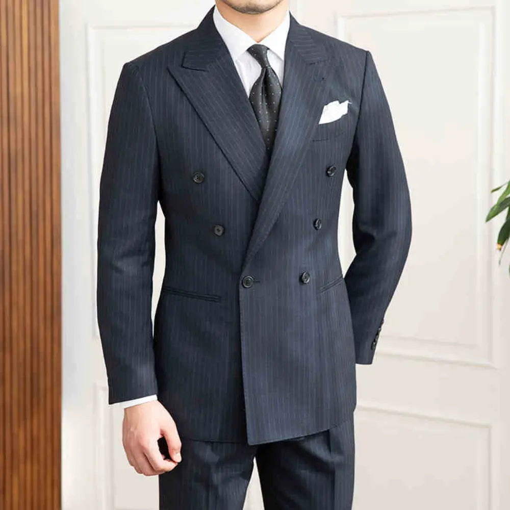 Slim Fit Six-Button Striped Suit – Charcoal | Autumn Edit | Retro Youth Aesthetic