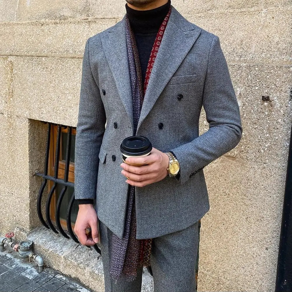 Slim Fit Double Breasted Houndstooth Suit – Grey or Brown| Boardroom to Banquet | Retro Tailoring