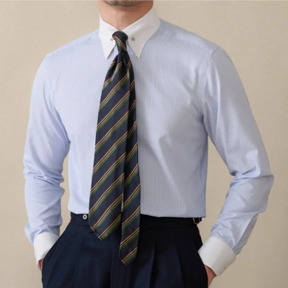 Slim Fit Striped Long Sleeve Shirt – Italian Business | Multi-Colour | Non-Ironing Luxury