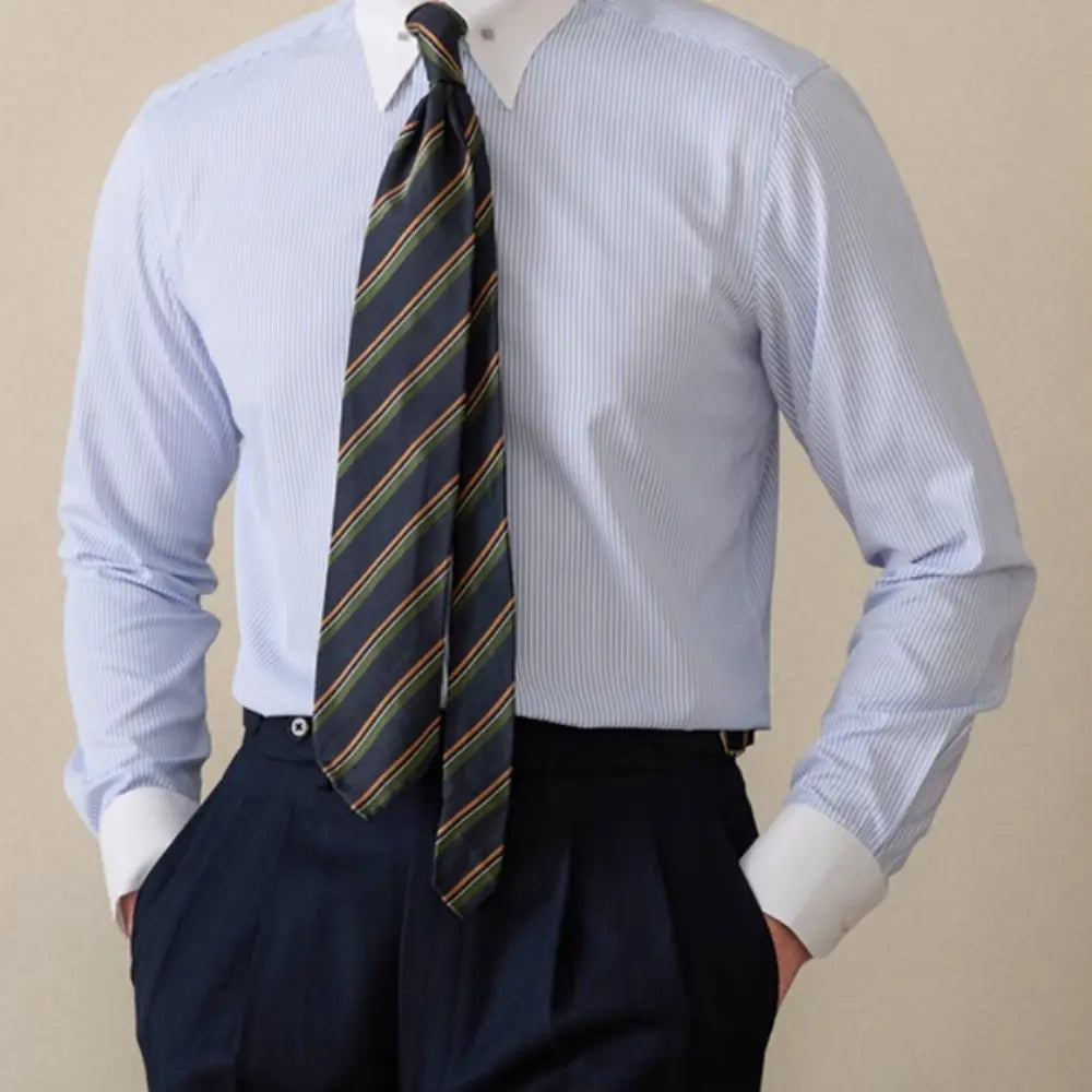 Slim Fit Striped Long Sleeve Shirt – Italian Business | Multi-Colour | Non-Ironing Luxury