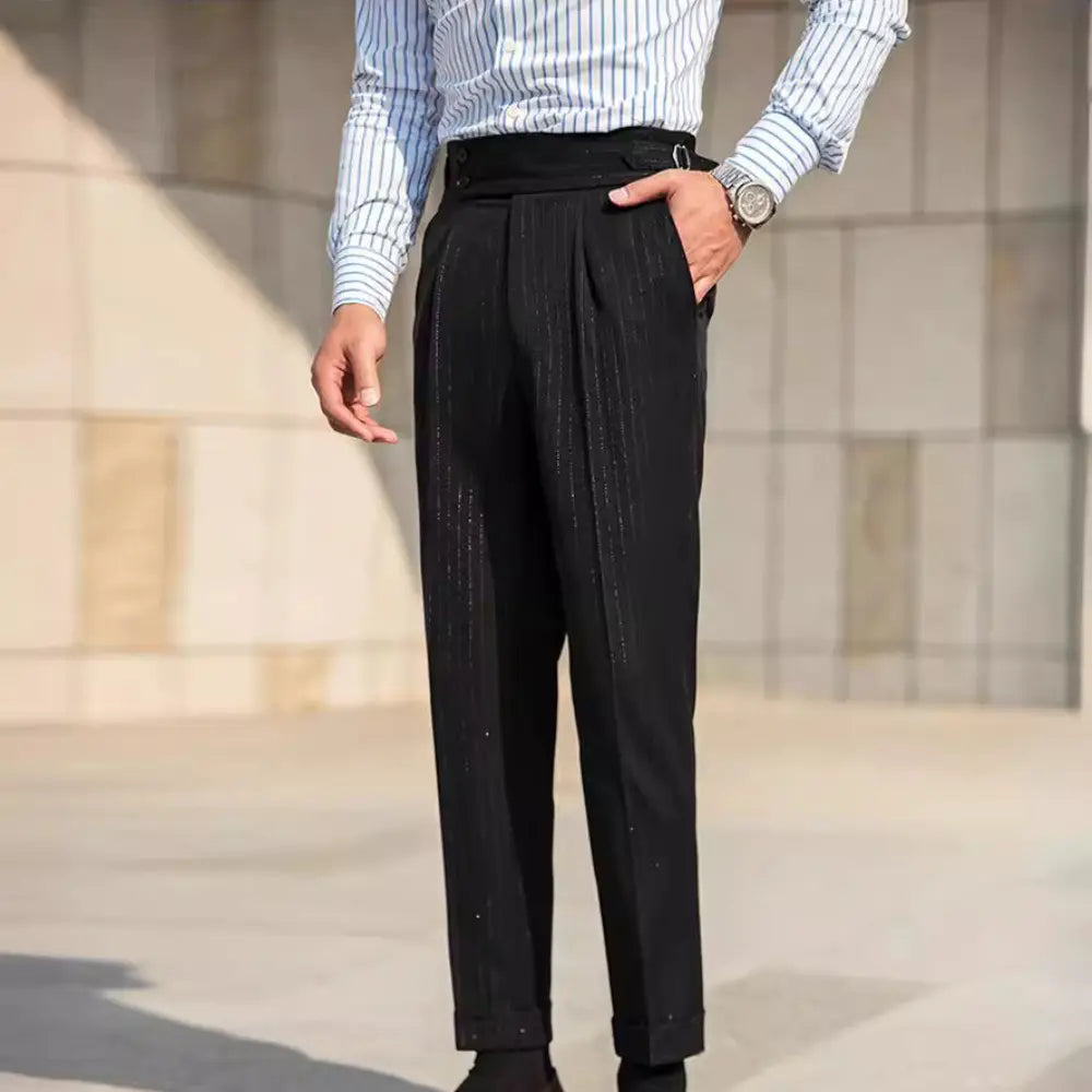 Straight Fit High Waisted Trousers – Navy Blue | Light Business | Italian Naples Style