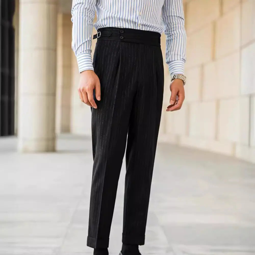 Straight Fit High Waisted Trousers – Navy Blue | Light Business | Italian Naples Style