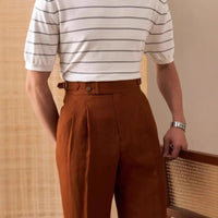 Italian Paris Buckle Double Pleated Suit Pants Men's Casual Prendersons