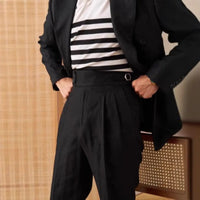 Italian Paris Buckle Double Pleated Suit Pants Men's Casual Prendersons