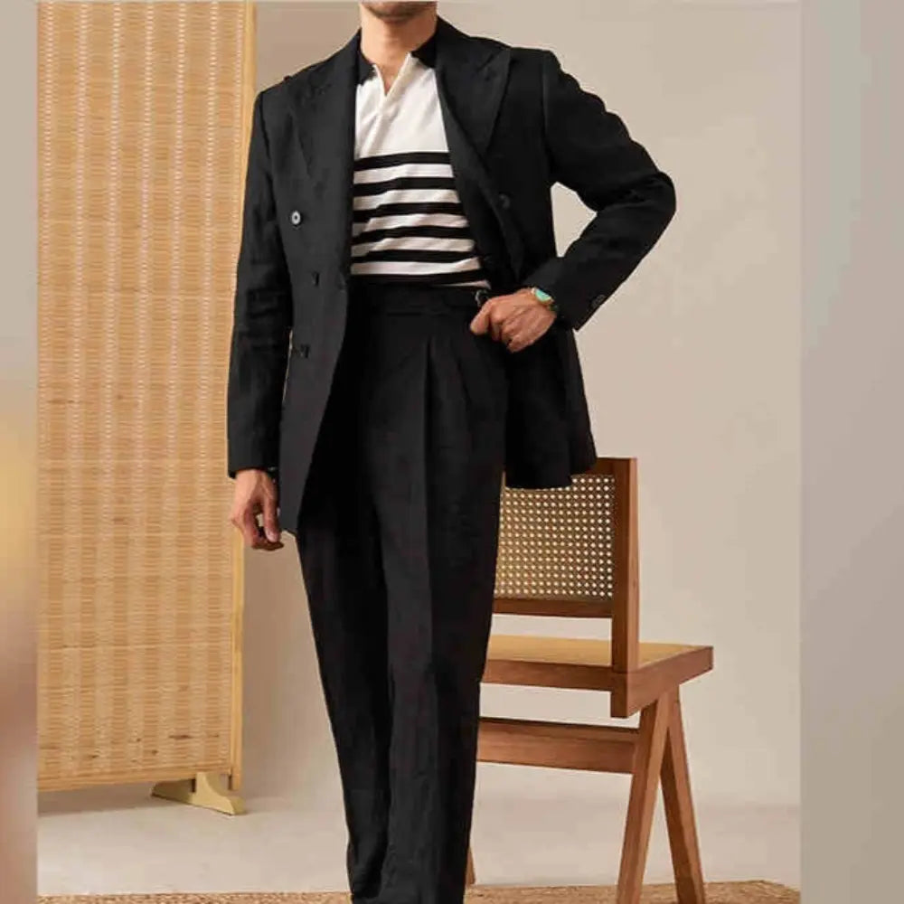 Italian Paris Buckle Double Pleated Western Men's Casual Straight Casual Trousers Prendersons