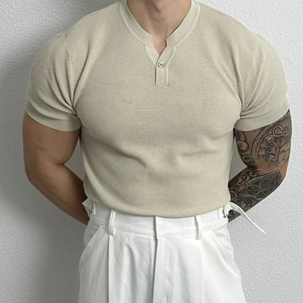 Men's Henry Collar Slim Fit Knitted T-shirt –  Leisure Style | Old Money Pullover