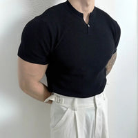 Black Henry collar knitted shirt
