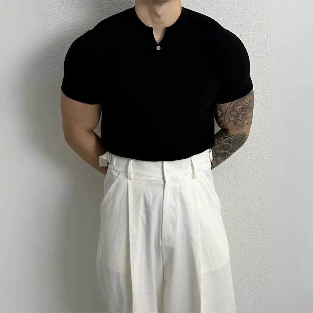 Black Henry collar knitted shirt