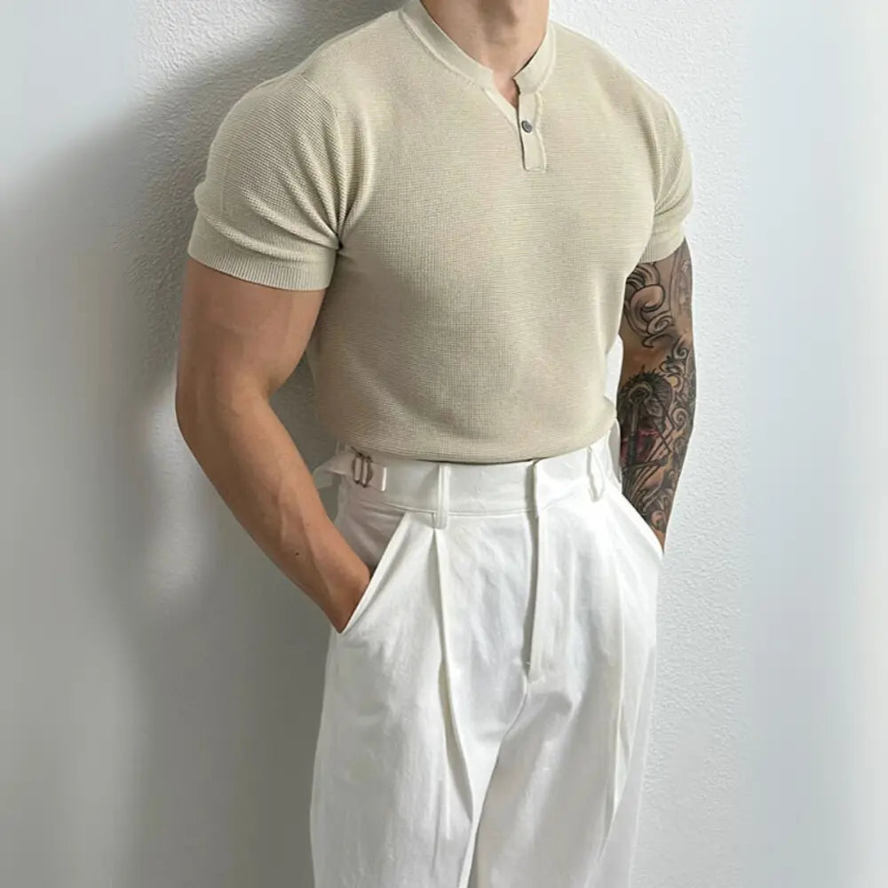 Men's Henry Collar Slim Fit Knitted T-shirt –  Leisure Style | Old Money Pullover
