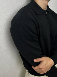Korean Style Fashionable Lapel Half Long-sleeve Zipper Top Prendersons